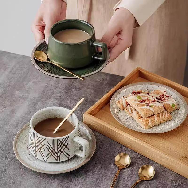 Japanese Retro Coffee Cup High-End Exquisite Ceramic Coffee Cup Set Latte Coffee Cup Afternoon Tea Tableware