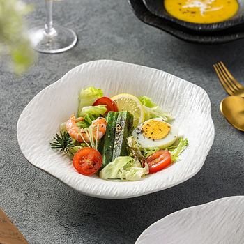 High-Quality Stone-Patterned Vegetable Salad Bowl, High-End Ceramic Bowl, Western Restaurant Hotel Fruit Bowl, Dessert Bowl for Commercial Use