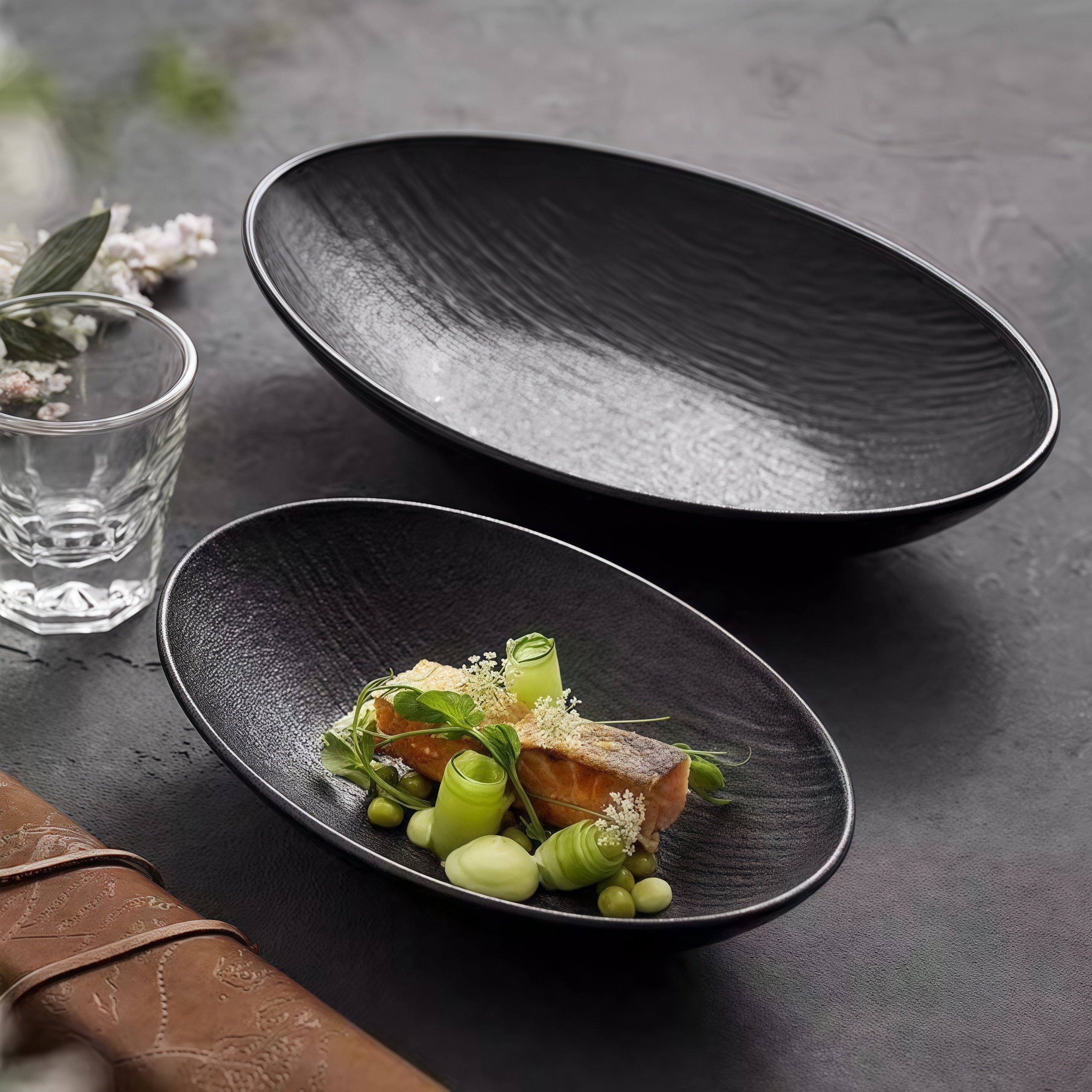 Stone-Patterned Oval Ceramic Western-Style Dinner Plate, Salad Plate, Hotel High-End Tableware, Deep Plate, Soup Plate, Presentation Plate, Commercial Use