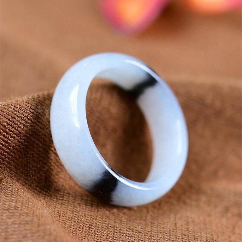 Natural Xinjiang Hetian jade blue and white jade delicate oily old pit material oily good ring ring 20 mm