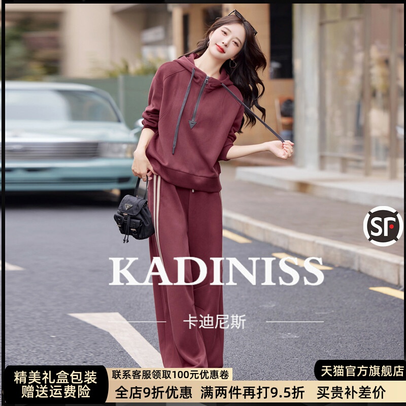 Kadiniss Classy Casual Sportswear Suit for Women, New Autum Style Loose Large Size Sweatshirt and Wide-Leg Pants Two-Piece Set