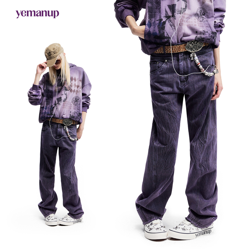 Yemanup*"Trainspotting" "3.0" Midnight Purple Engineer Scimitar Jeans 14.3oz Fine Pleated Long Pants Yemanup*"Trainspotting" "3.0" Midnight Purple Engineer Scimitar Jeans 14.3oz Fine Pleated Long Pants