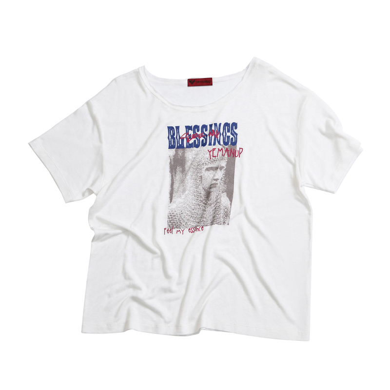 Yemanup* “Feel My Essence” Slogan Portrait Print 220g Round Neck Short Wide T-Shirt Cover-Up