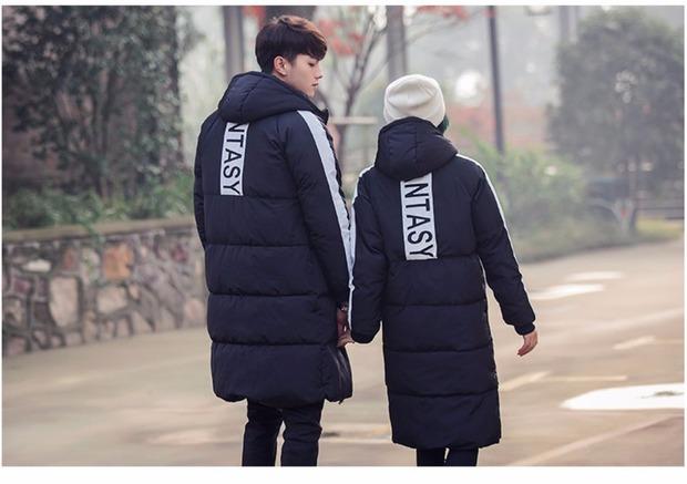 Cotton nam mùa đông dài phần lớn kích thước dày quần áo cotton ấm Phiên bản Hàn Quốc của thủy triều trùm đầu bọ cạp mùa đông bf gió đôi quần áo đôi nam nữ
