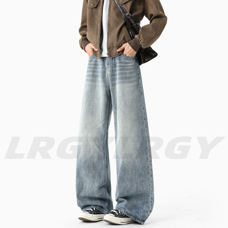 Lrgy Sunset Return to Nature American Style Spring/Summer Scimitar Whiskers Vintage Jeans Men's Loose Wide-Leg Long Pants with Drape