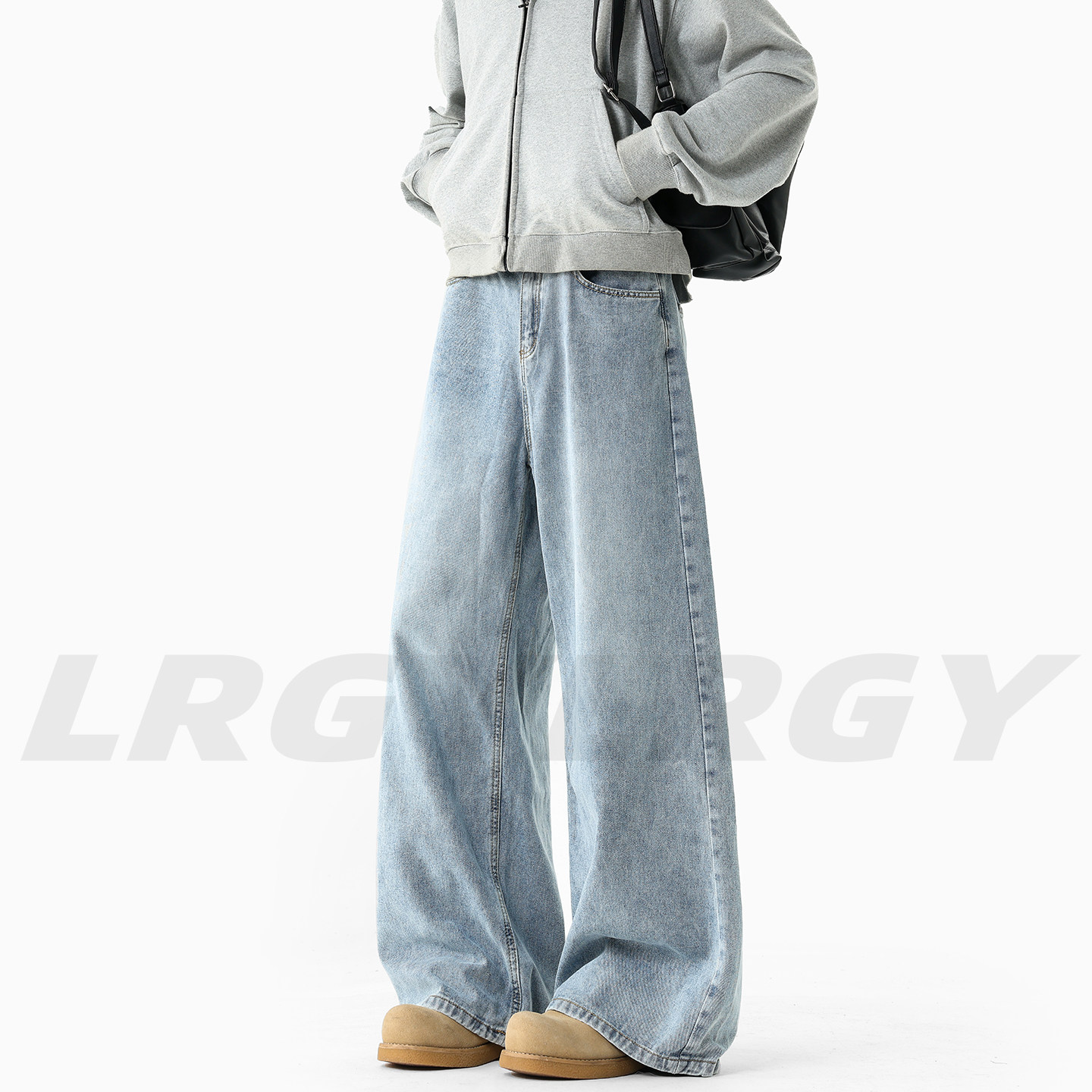 LRGY サンセット ワイルドネス アメリカンスタイル ヴィンテージウォッシュ加工 ダメージジーンズ メンズ 春夏新作 ルーズフィット ロングパンツ