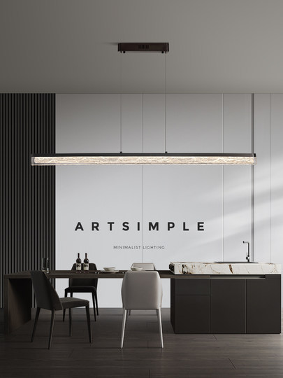 Lámpara de araña de restaurante minimalista italiana totalmente de cobre, moderna, sencilla, ligera, lujosa y de alta gama, mesa de comedor, isla, protección para los ojos, tira de luz larga