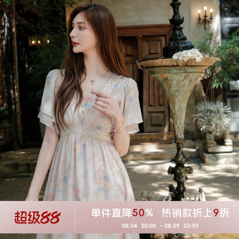 Coco Becci【Dream Garden】French Oil Painting Style Floral Lace Embroidered Dress Cgb27224