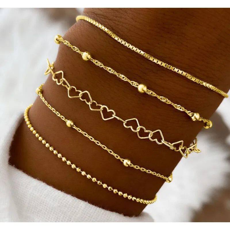 5-Piece Bracelet Set: Alloy Round Bead Heart Chain - Taobao product photo 7
