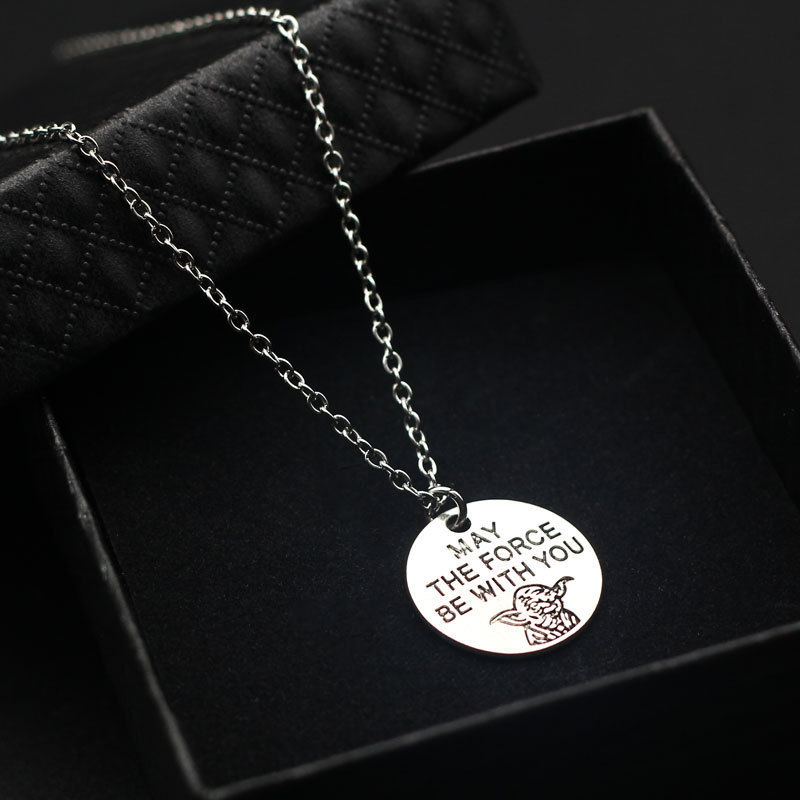 Trendy and Cute Star Wars Hip-Hop Minimalist Style Necklace for Women, Vintage Round Pendant Sweater Chain Accessory