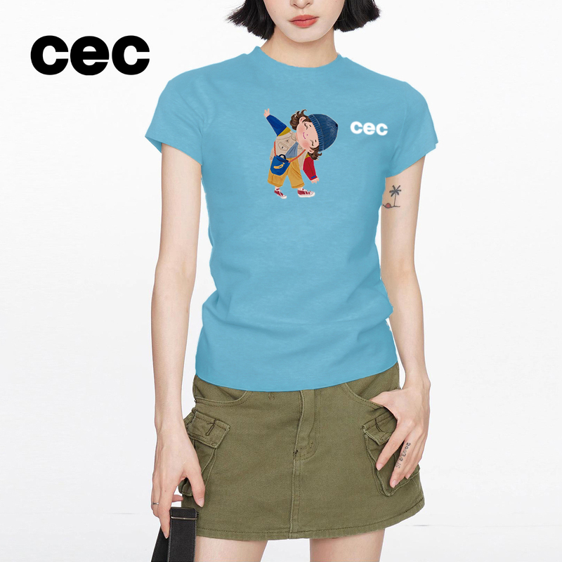 Cec Printed Short-Sleeved T-Shirt for Women, Summer 2026 New Style, Cool, Breathable, Fashionable, Slim-Fitting, Short Top Cec Printed Short-Sleeved T-Shirt for Women, Summer 2026 New Style, Cool, Breathable, Fashionable, Slim-Fitting, Short Top