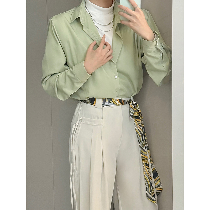 Stun Light Green Shirt Top, High-End Neutral Style, Summer New Long-Sleeved Shirt Jacket, Qi Sili