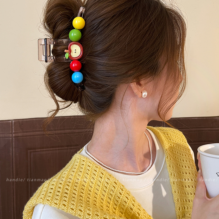 Cute Apple Color-Block Hair Clip for Women, High-End 2025 New Style Back of Head Hair Clip, Shark Clip, Large Hair Accessory Cute Apple Color-Block Hair Clip for Women, High-End 2025 New Style Back of Head Hair Clip, Shark Clip, Large Hair Accessory