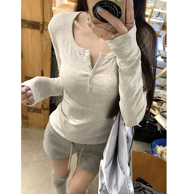 Mosesqueen Henry Collar Inner Layering Shirt for Women, Autumn Slim Fit Long-Sleeve T-Shirt Top Mosesqueen Henry Collar Inner Layering Shirt for Women, Autumn Slim Fit Long-Sleeve T-Shirt Top