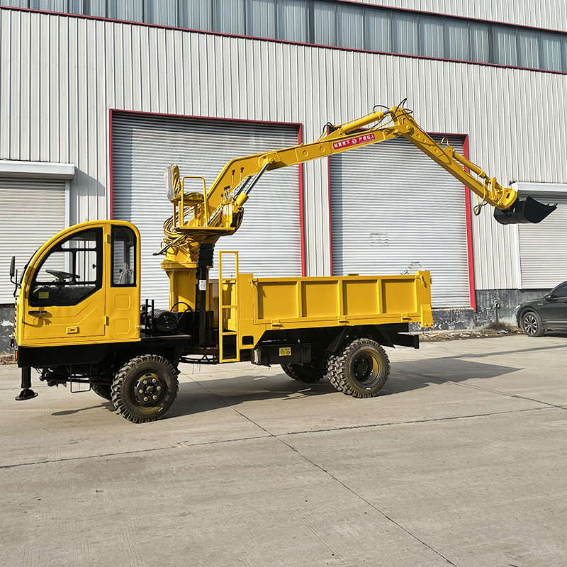 Four-Wheel Drive Vehicle-Mounted Excavator for Agricultural and Construction Sites, Multifunctional Small Crawler Transport Vehicle with Excavator