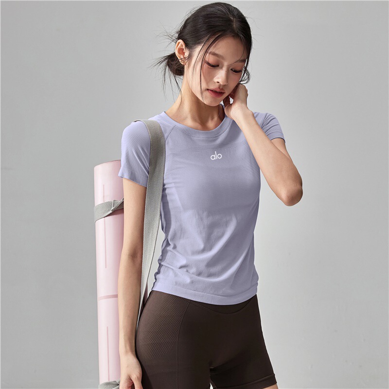 Aio Naked-Feel Tight-Fitting Short-Sleeved Yoga Clothes for Women, Slim-Fitting, Quick-Drying T-Shirt, Sports Fitness Training Pilates Top