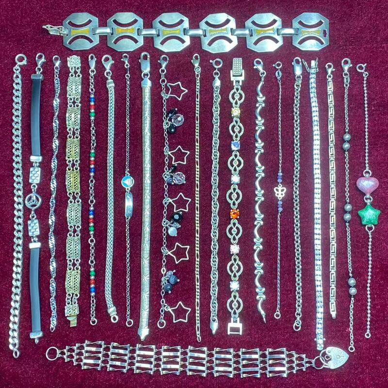 European German Antique Vintage Sterling Silver Bracelet with Western-Style Flowing Crystal Gemstones, Collectible Grade 35 Treasures