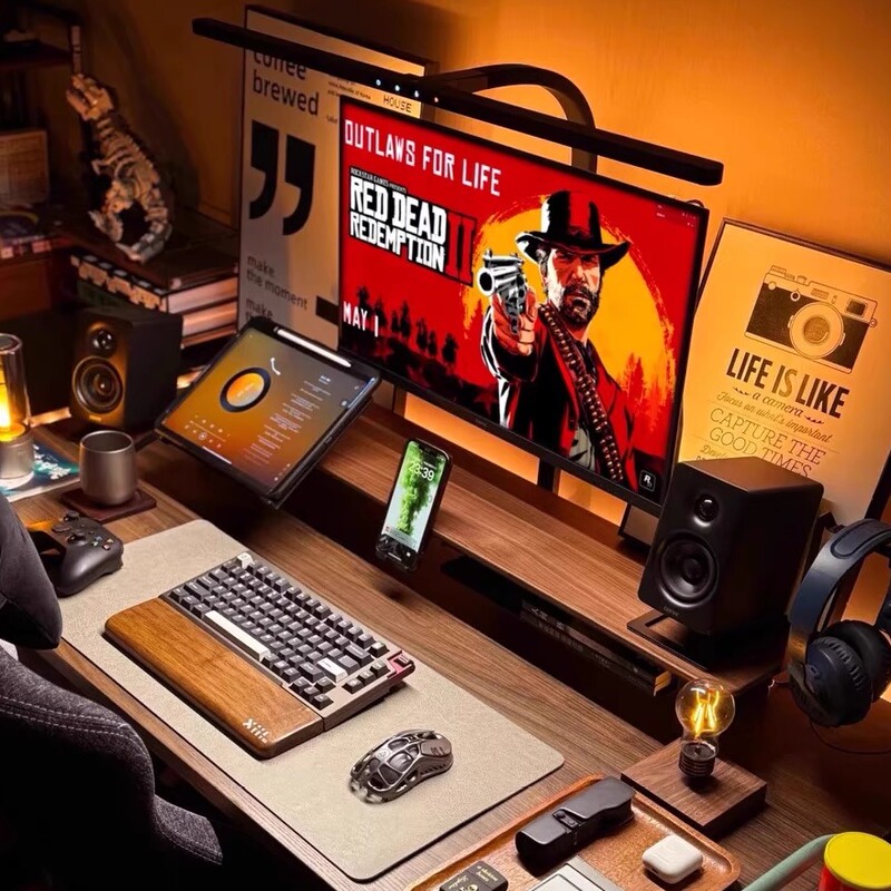 Desktop Storage Modular Monitor Riser Storage Pad Elevated Computer Desk Black Walnut Color Desktop Desk Set