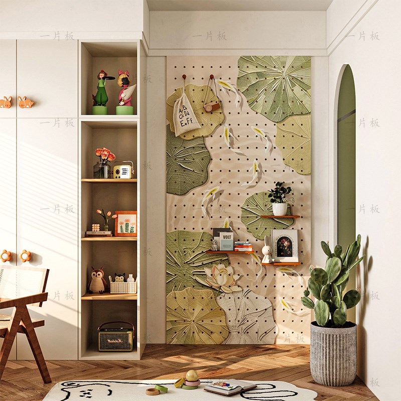 Lotus Pond Moonlight B-hole Hole Board Customized Shelf Entrance Entrance Solid Wood Decoration Blocking Storage Dining Room Display