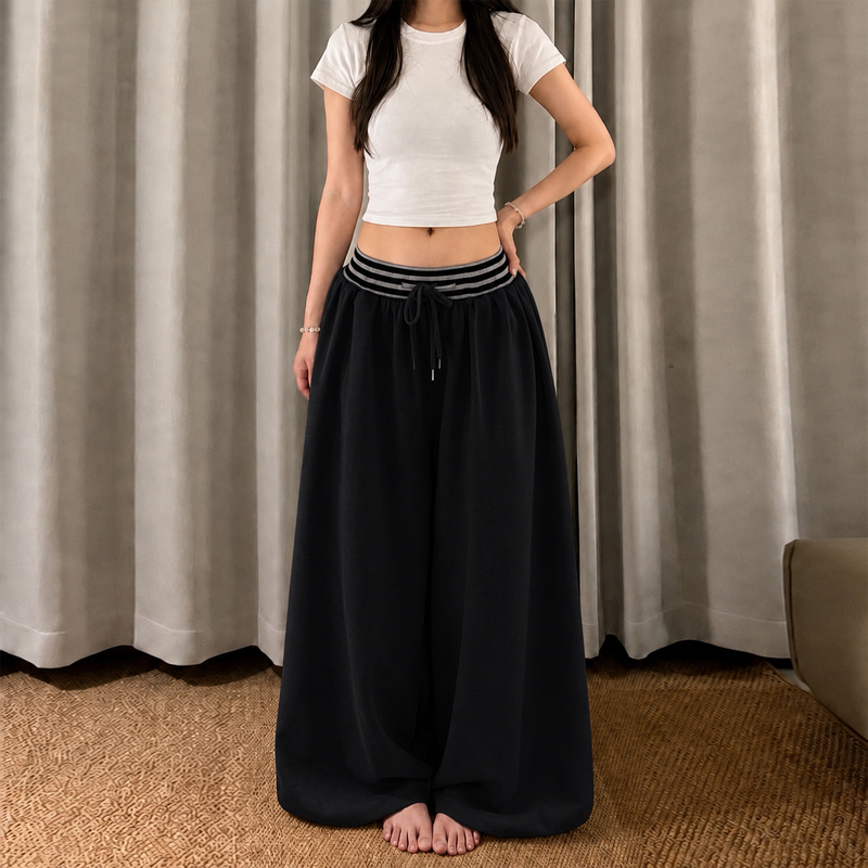 Striped Patchwork Sweatpants for Women, Summer Loose Wide-Leg Pants with a Sense of Design, Patchwork Jazz Dance Floor-Length Pants Striped Patchwork Sweatpants for Women, Summer Loose Wide-Leg Pants with a Sense of Design, Patchwork Jazz Dance Floor-Length Pants