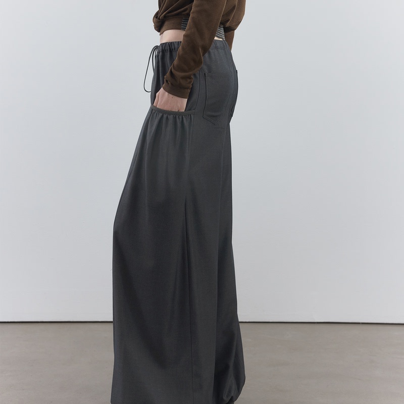 Mottoless High-Grade Wool Blend Suit Fabric Hand-Pleated Wide-Leg Drawstring Lantern Pants