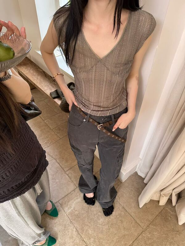 Fetamntes High Quality! Textured Vest + Micro-Flared Pocket Cargo Pants