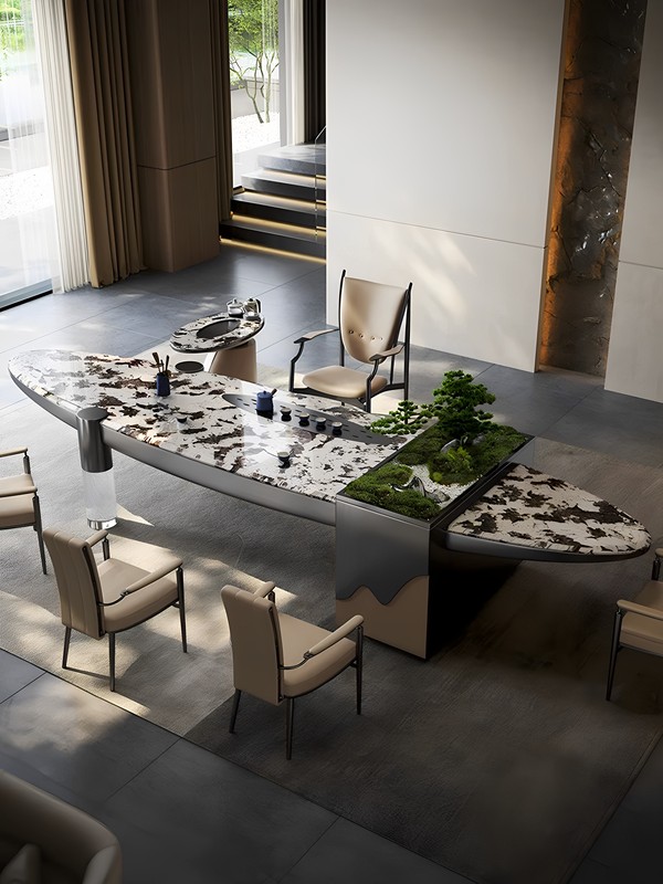 Kung Fu Tea Table, Light Luxury Natural Marble Tea Table, High-End Office Stainless Steel Large Tea Table, Modern and Simple Kung Fu Tea Table, Light Luxury Natural Marble Tea Table, High-End Office Stainless Steel Large Tea Table, Modern and Simple