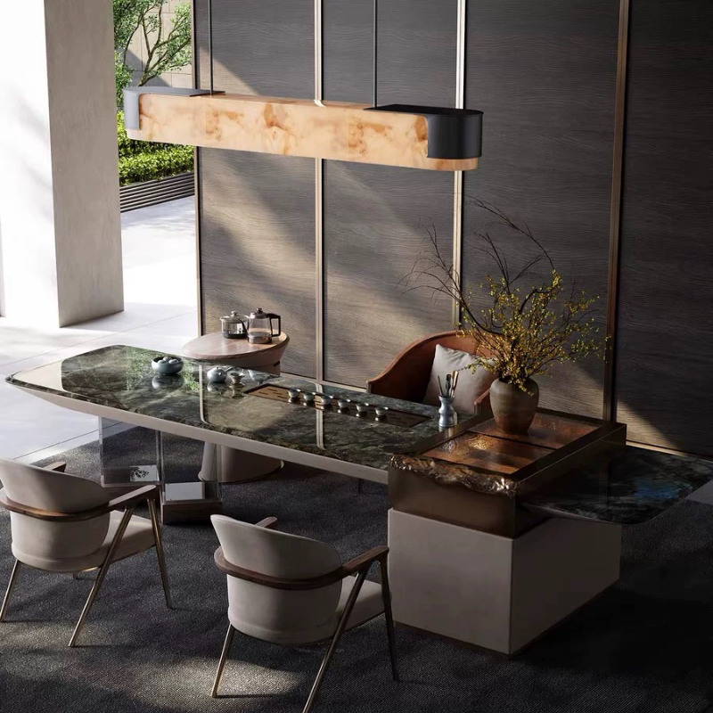 Blue Jade Luxury Stone Tea Table, Simple and Modern, Suitable for Large Villas, High-End Acrylic Aircraft Carrier Tea Table, Smooth Sailing Blue Jade Luxury Stone Tea Table, Simple and Modern, Suitable for Large Villas, High-End Acrylic Aircraft Carrier Tea Table, Smooth Sailing