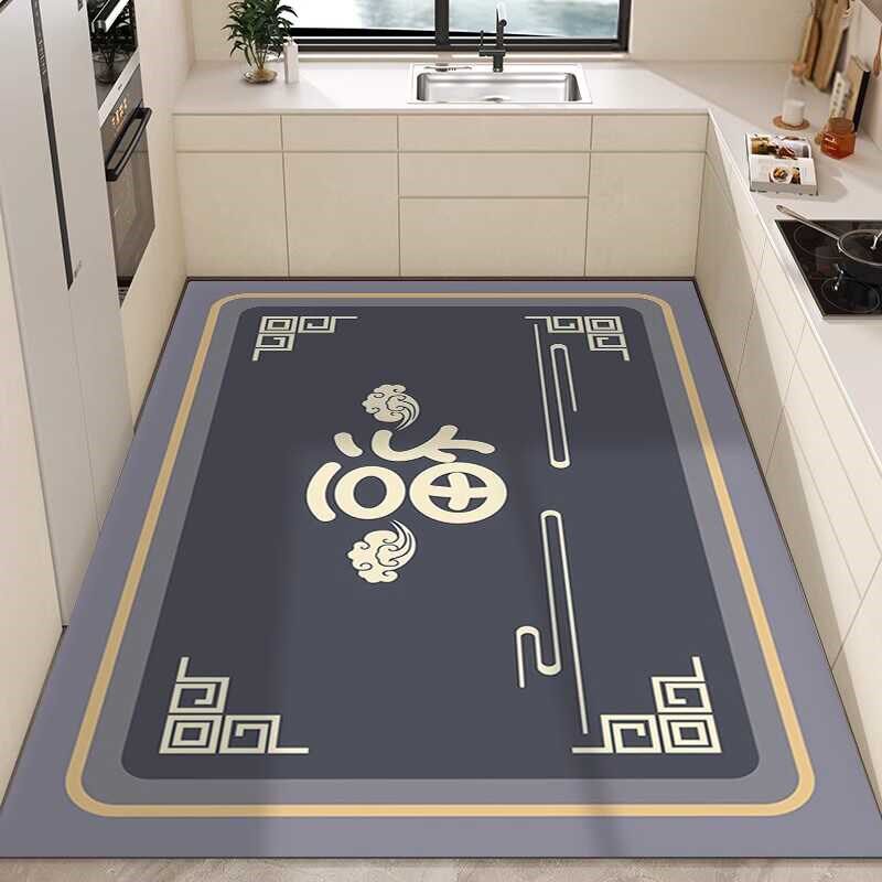 Wash-free kitchen floor mats are stain-resistant, water-proof, oil-proof and non-slip PEVC household large-area carpet floor mats.