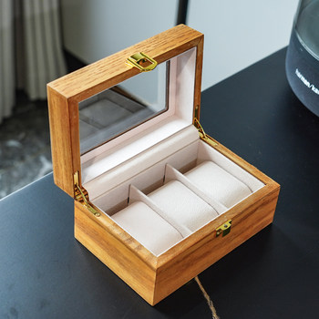 Ash willow pattern wooden beige velvet cloth inner 3-piece watch storage box 3-position watch collection display box dustproof