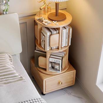 Solid wood rotating bookshelf 360 degree bookcase children's home bedroom corner movable bedside storage cabinet storage rack