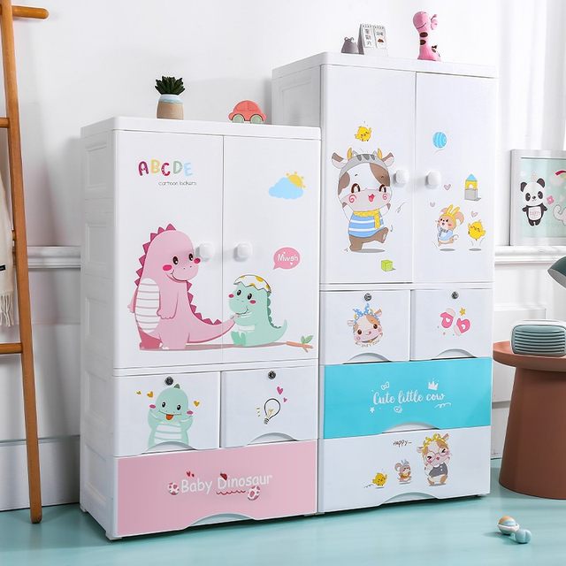 Extra large double door children's wardrobe drawer storage cabinet plastic simple storage cabinet baby wardrobe hanging wardrobe