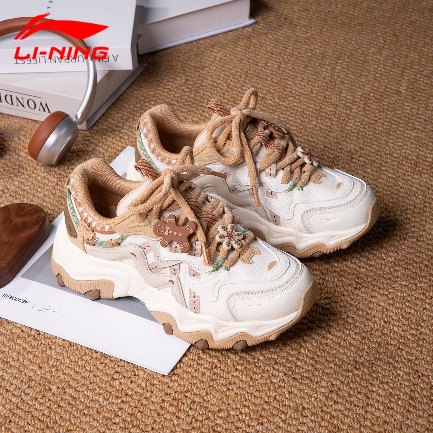 Повседневная обувь Li Ning cat's Claw LITE 2, коллекция 2026 года, новинка зимы, удобная универсальная женская обувь увеличенного размера на толстой подошве, обувь для папы