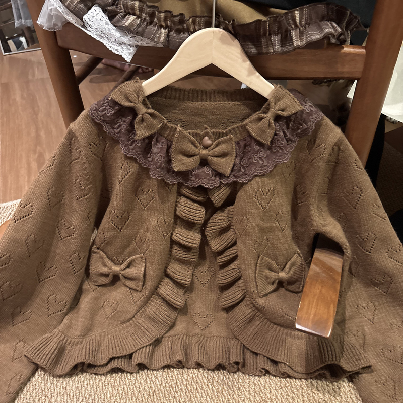 【Original Cardigan by Rabbit King】Original Handmade Cute Sun-Protective Brown Versatile Lolita Sweater Cardigan 【Original Cardigan by Rabbit King】Original Handmade Cute Sun-Protective Brown Versatile Lolita Sweater Cardigan