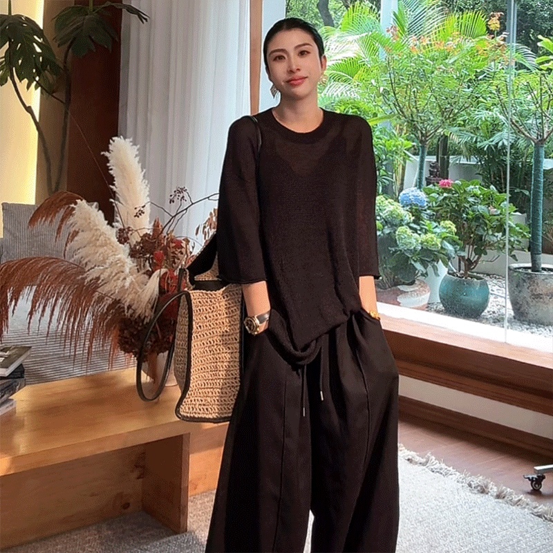Zuo Xiaoqi【Persian and Japanese Paper Yarn Round Neck Shirt】2026 New Style Japanese Paper Yarn Solid Color Cool and Versatile Top