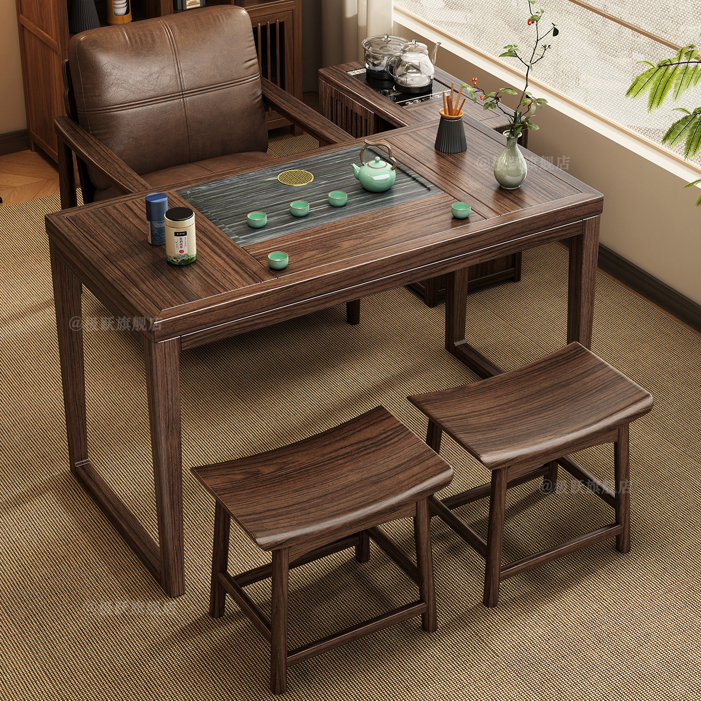 Living room balcony solid wood tea table home tea table