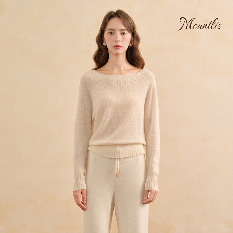 Mountlis 100% Albas Cashmere Sweater for Women 2026 Early Autumn Slanted Shoulder Wool Knitwear Mountlis 100% Albas Cashmere Sweater for Women 2026 Early Autumn Slanted Shoulder Wool Knitwear