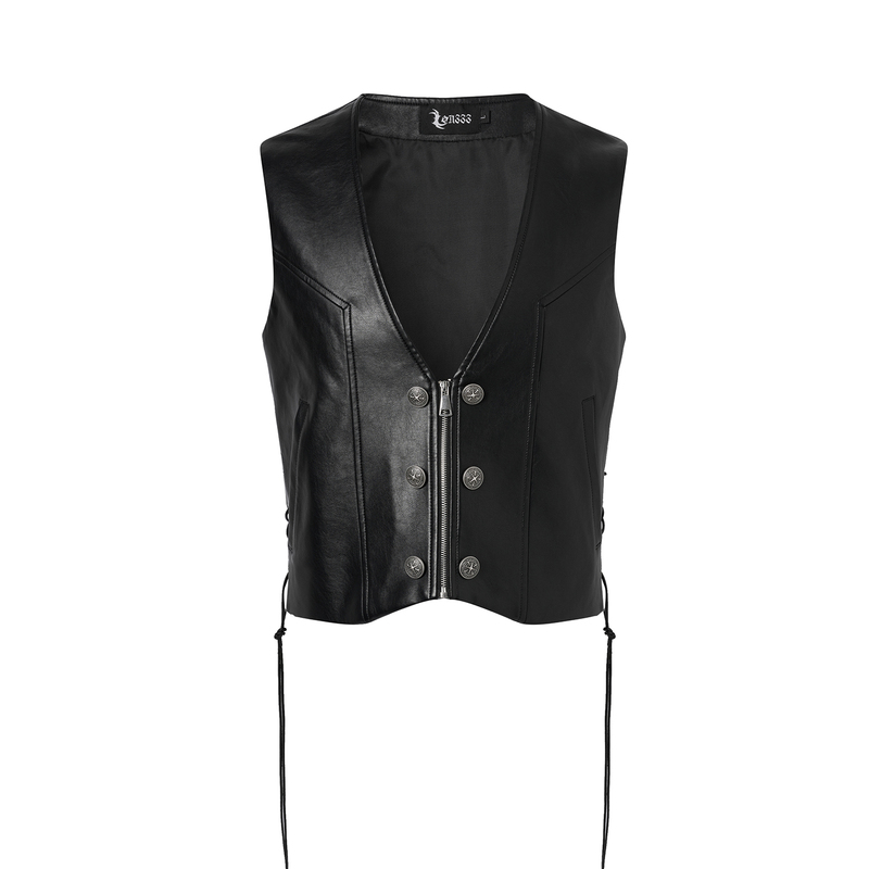 L0N333 26S/S Strappy Design Vest Motorcycle Leather Jacket Leather Gilet