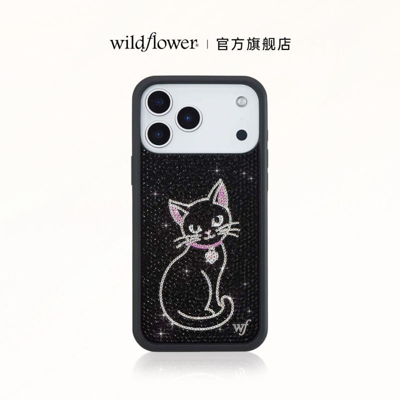 Wildflower Shining Series Black Cat Phone Case Suitable for Apple Iphone18/17/16/Pro/Max Hard Shell Full Cover Protective Case Anti-Fall Personalized Fashion Wf Flash Diamond Black Diamond Halloween