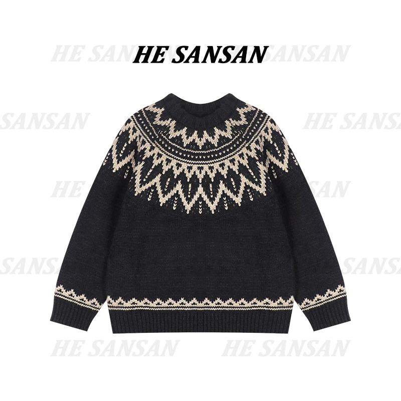 [Shanshan] Autumn and Winter Fair Isle Sweater, Thickened Warm Pullover Knit Retro Top Dy-1536