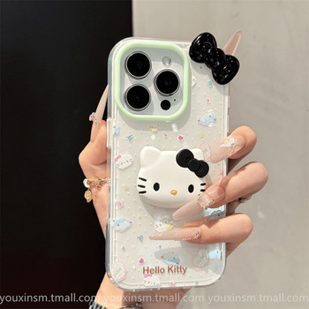 ins Milk-Colored Polka Dot Kt Cat Bow Suitable for Iphone16Promax Apple 17Pm Phone Case 15Promax New Model 11 Internet Celebrity 12 High-End 13 Popular Model for Women Plus Anti-Drop 14Pro