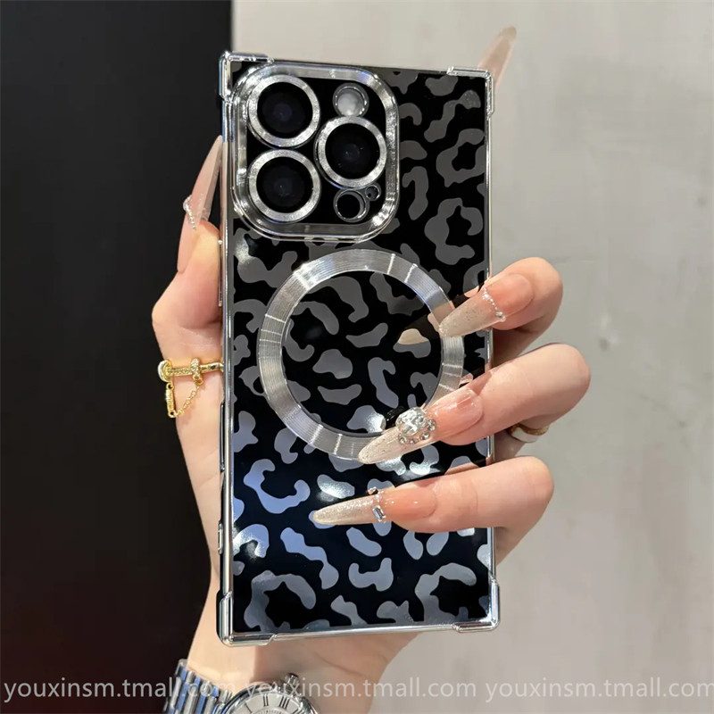 ins High-End Luxury Leopard Print Phone Case Suitable for iPhone 16 Pro, Apple 17, New Model 15 Pro Max, Magnetic 11, Right-Angle 12, Trendy for Women 13, Popular 14 Plus, Internet Celebrity Hot Item 16 Pro Max, Shockproof Cover