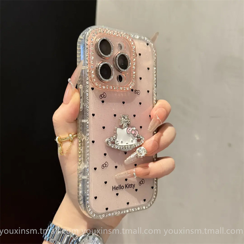 ins High-End Diamond-Encrusted Western Empress Kt Cat-Themed Phone Case Suitable for iPhone 15 Pro Max Apple 14, 17 Pro Max New Model, 16 Internet Celebrity, 12 High-End, 13 Women, 2025 Trending Pro Anti-Drop Case
