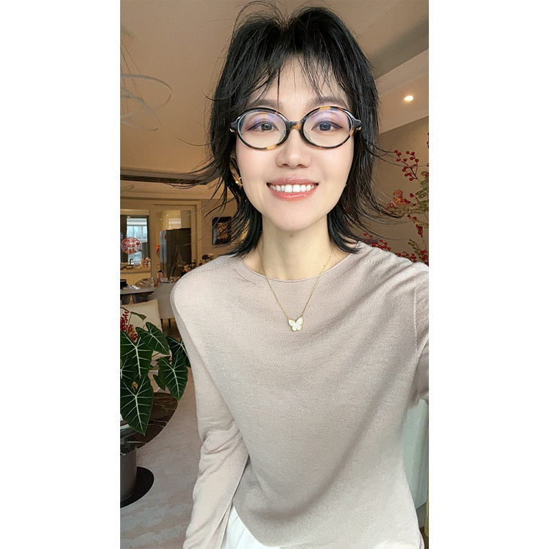 Su Zi Light Luxury Ultra-Fine Water-Soluble Wool Knit Sweater for Women, Thin Round Neck Pullover Long Sleeve Base Shirt Lws8066