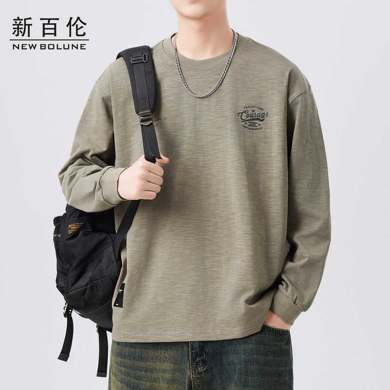 New Balance Heavyweight Pure Cotton Long-Sleeve T-Shirt for Men, Autumn 2026 New Trendy Brand Loose Round-Neck Casual Base Shirt
