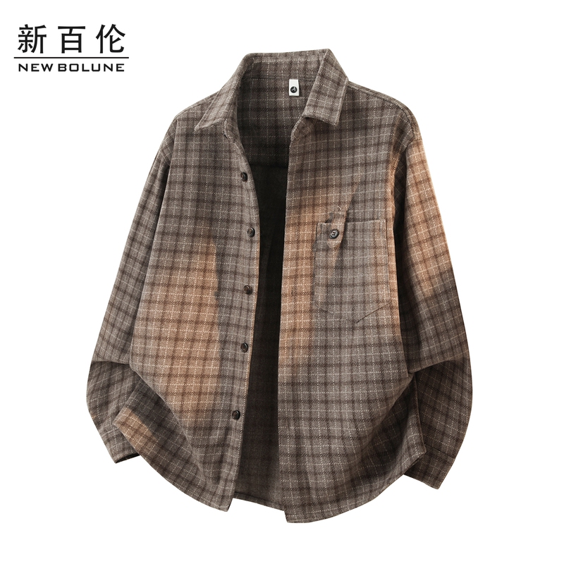 New Balance Brushed Plaid Long-Sleeve Shirt for Men, Autumn 2026 New Trendy Brand Loose Fit Turn-Down Collar Work Shirt Jacket