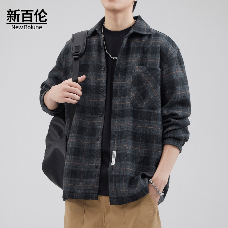 New Balance High-End Plaid Long-Sleeve Shirt for Men, Spring and Autumn 2025 New Style, Loose Fit, Heavy Wash Jacket