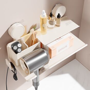 Bathroom hair dryer f storage rack suction cup wall-mounted air duct support comb tissue storage rack towel hanging