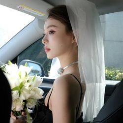 새로운 스타일의 신부 결혼 제안 제안 등록 및 증명서 베일 짧은 고급 스타일 L 퍼피 얀 단순한 한국 스타일 한국어