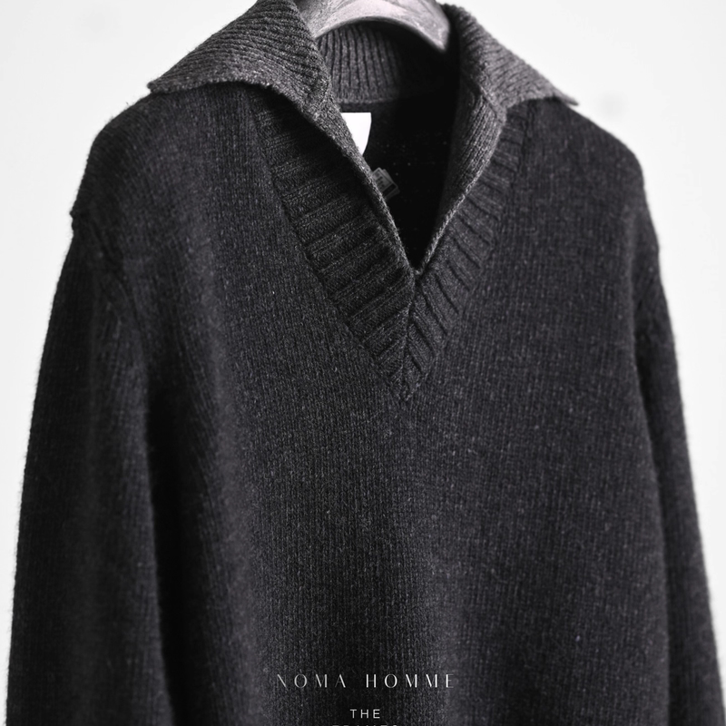 Noma Bv Style 1000g All Australian Wool Heavyweight Texture Winter Fake Two-Piece Lapel Loose Knit Sweater